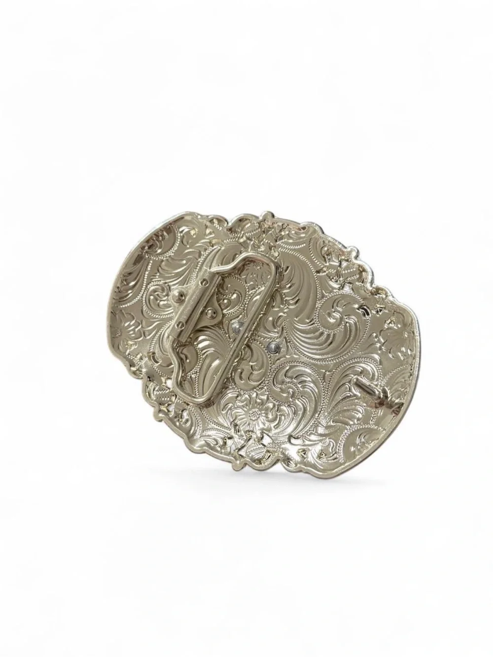 Western Cross & Horse Silver-Tone Buckle with Black Accents